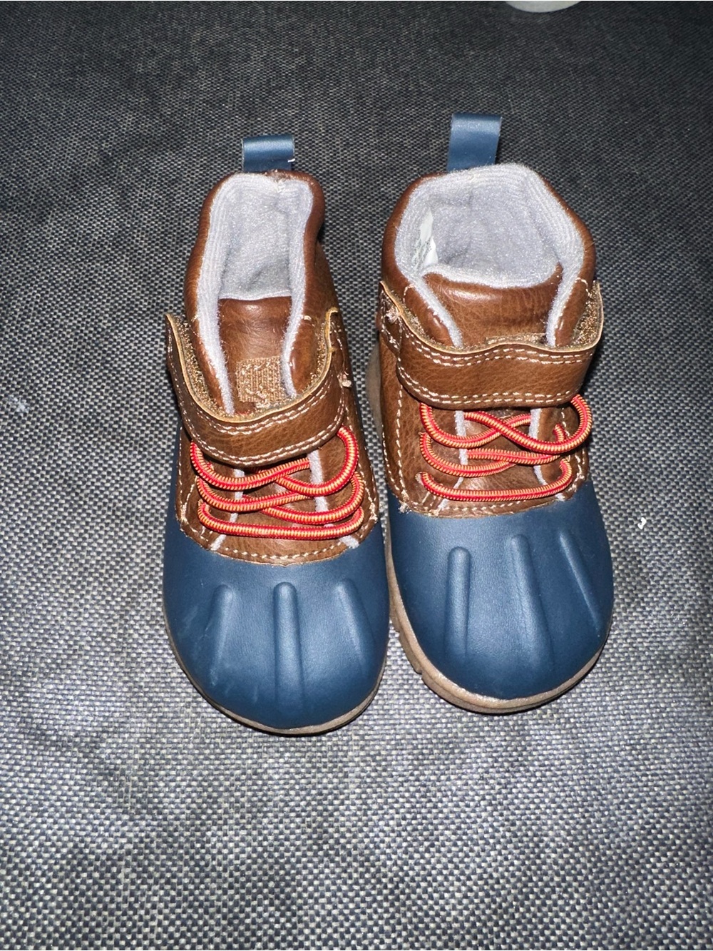 Carter's Brown and Navy Duck Boots with Red Laces